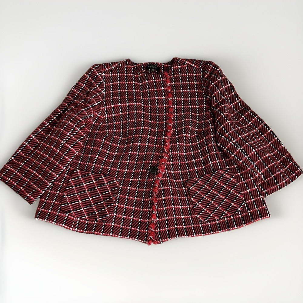 Talbots Red Plaid Tweed Blazer Plus Sz20W Petite Fringe Preppy Career Academia